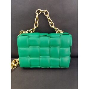 Green Quilted Women Faux Leather Shoulder Bag with Gold Chain St Patrick's Day